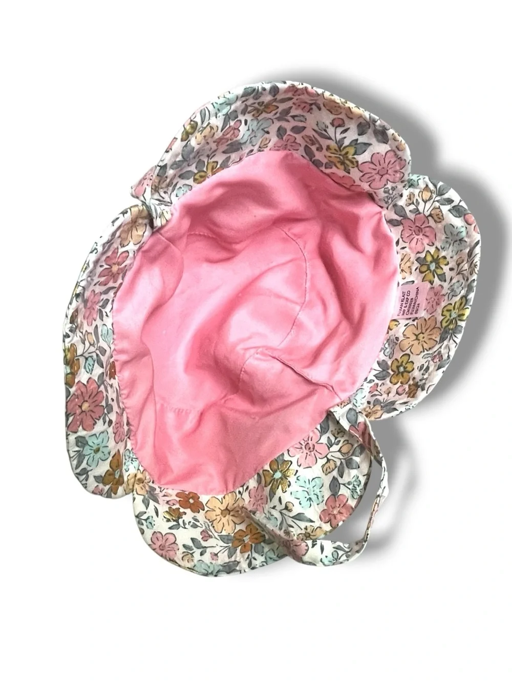 Floral Sun Hat Pink Gold Pastel Bucket Hat Tie Strap Baby Toddler Cottagecore